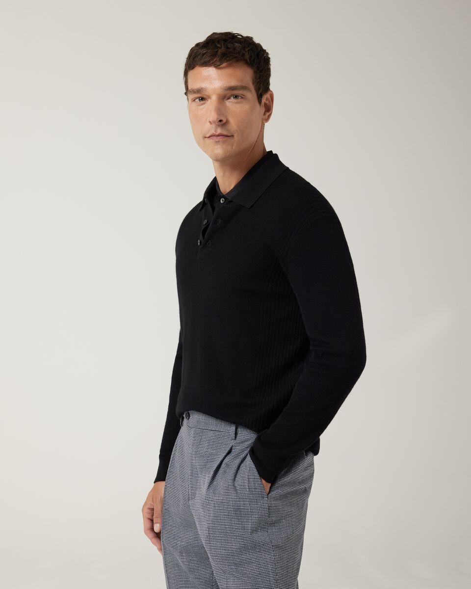Long sleeve knitted polo, Black, hi-res